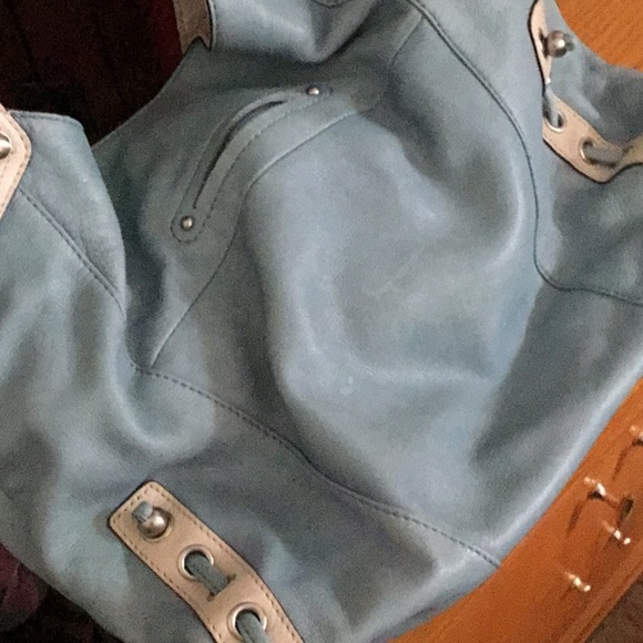 B Makowsky Blue and tan bag EUC HP 7/20 - Picture 5 of 9